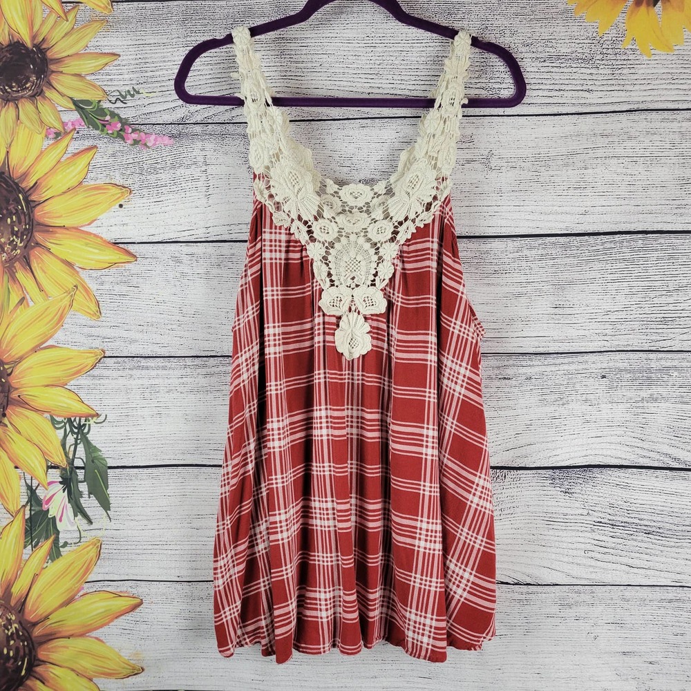 Cato Plaid and Lace Tank Top Size 22/24W